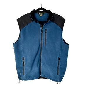 Eddie Bauer Men's L Full Zip $119 Fleece Vest Pockets Warm Jacket Blue Black EUC
